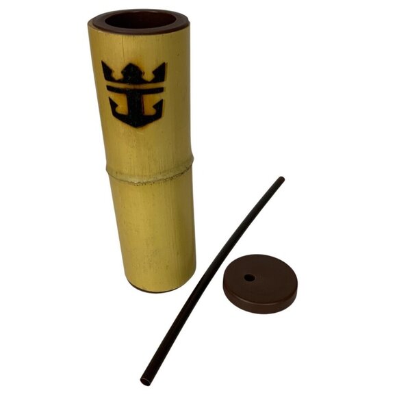 Royal Caribbean Bamboo Tiki Style Tumbler Lid & Straw 16 Oz Reusable Travel Cup - Picture 6 of 7